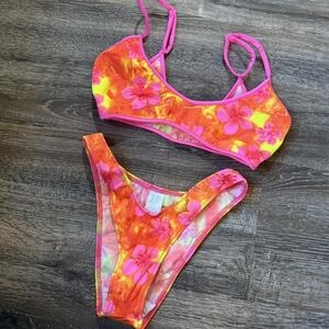 Women's Multi Floral High Cut Cheeky Bikini Set